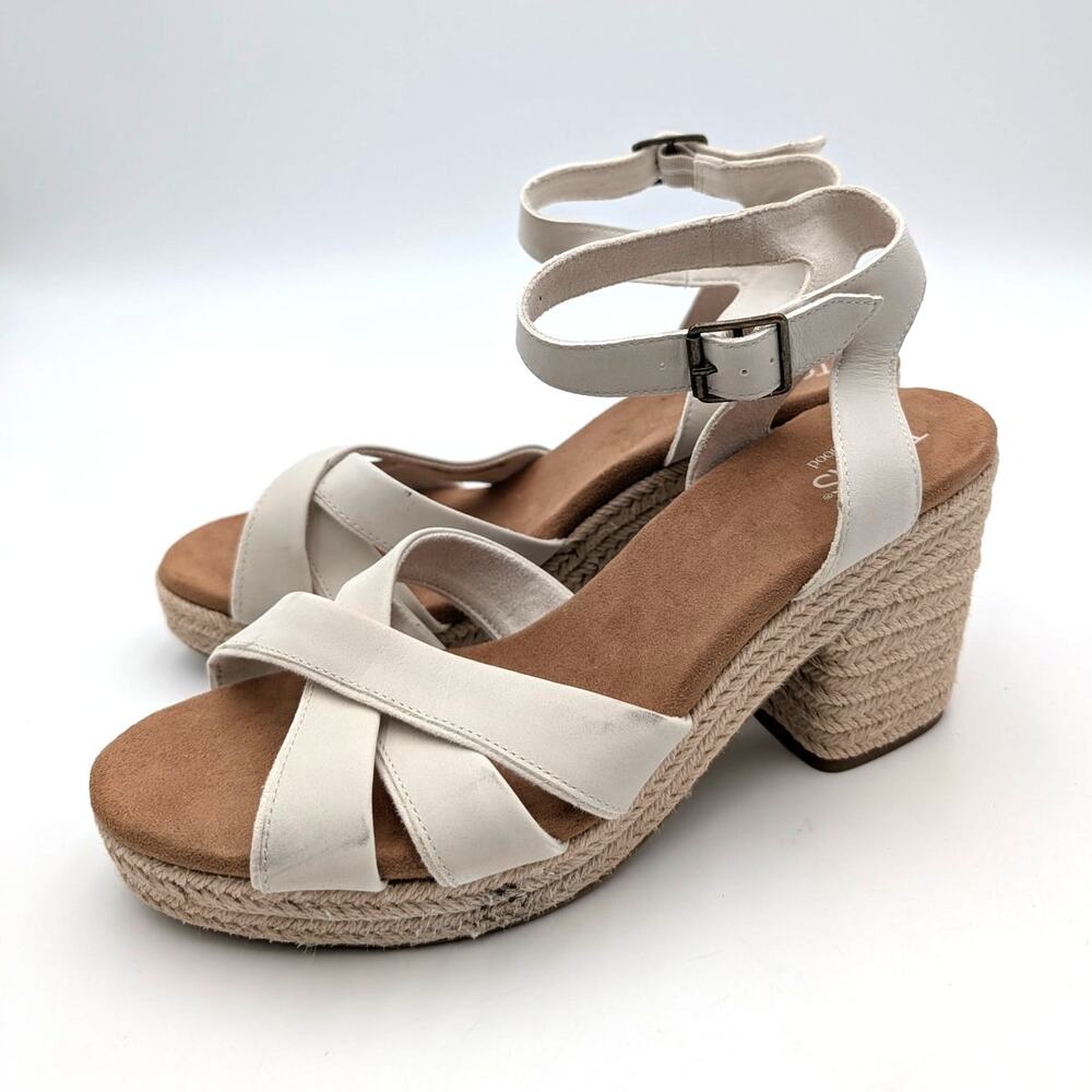 Toms Majorca Ankle Strap Platform Sandals Women's White Natural Size US10 EU42